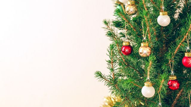tree christmas with golden balls decoration with copy space